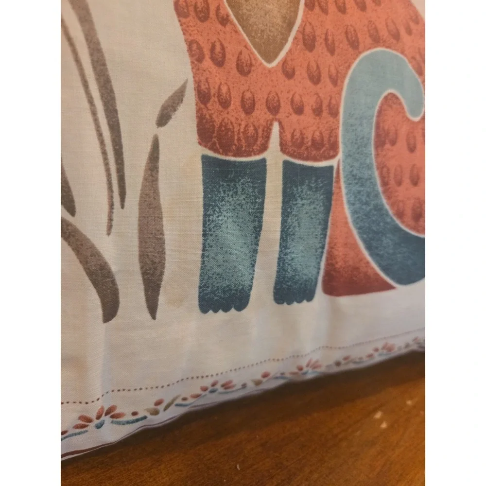 Vintage Kitschy Stencil Cat Pillow Square Ditsy 90s Colors Butterfly